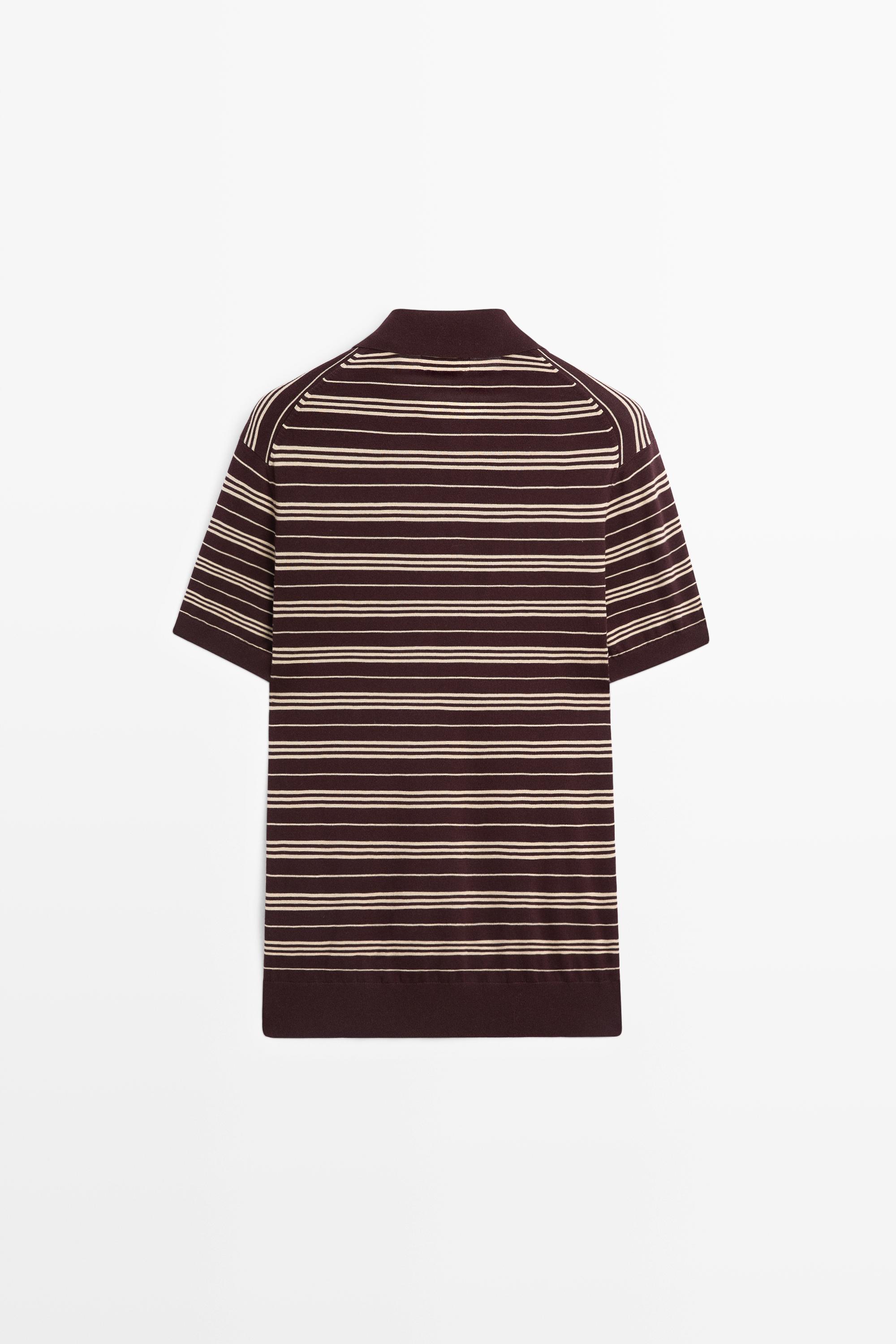 100% Cotton Striped Knit Polo Sweater